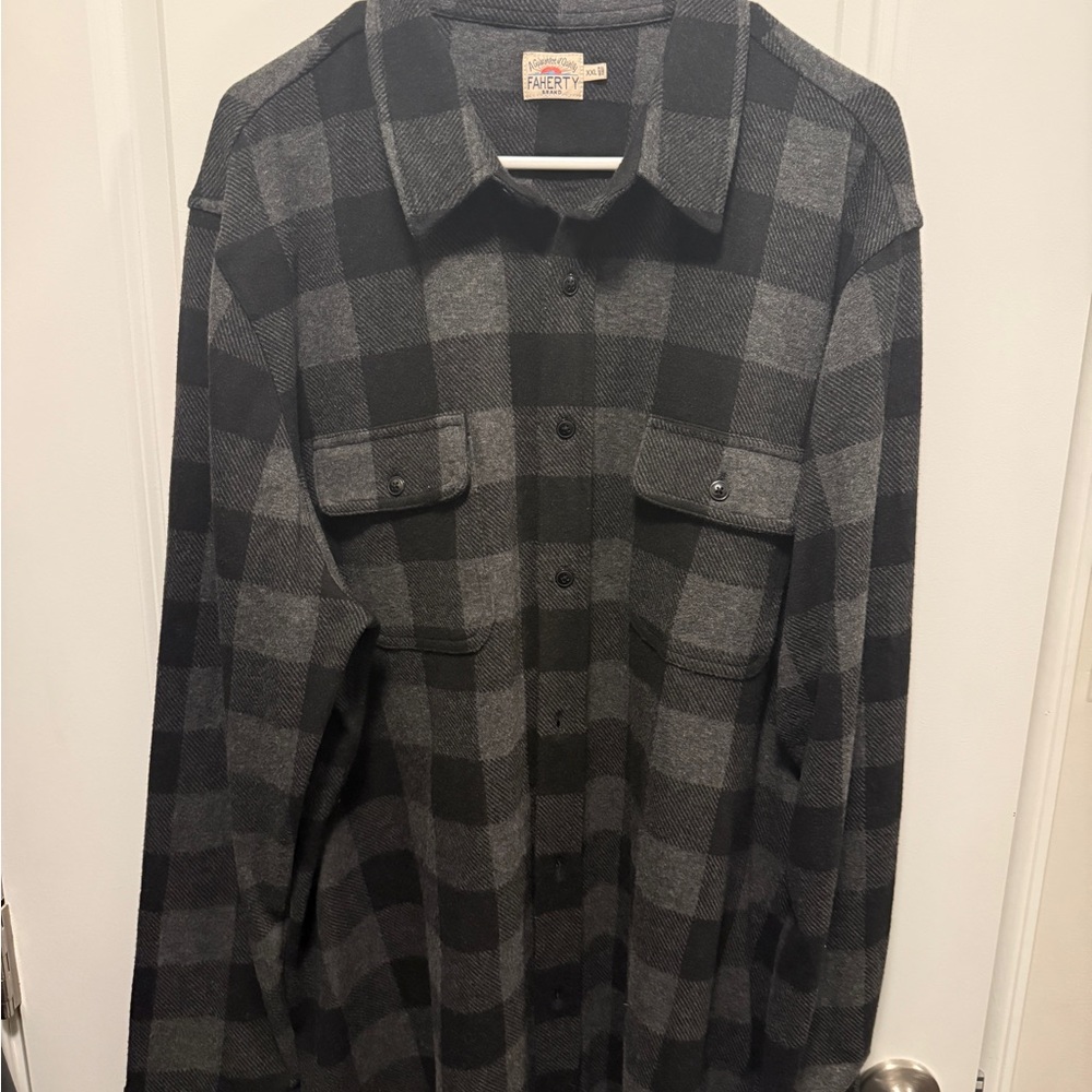 Faherty Black and Gray Plaid Long Sleeve Shirt